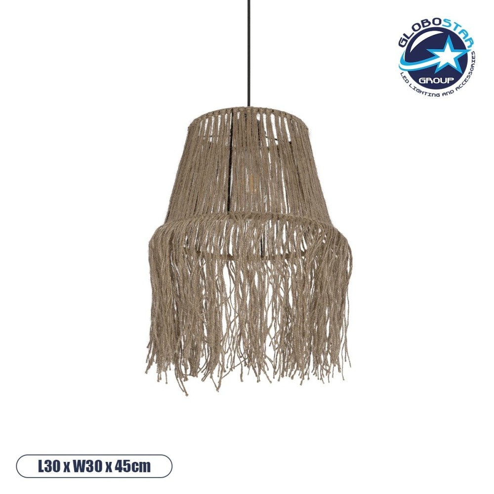 GLOBOSTAR® ROKA 205-0075 Boho Κρεμαστό Φωτιστικό Οροφής με Ντουί 1 x E27 AC 220-240V IP20 - Μπεζ - M30 x Π30 x Υ45cm